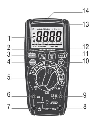 Внешний вид и основные элементы мультиметра CEM DT-965BT